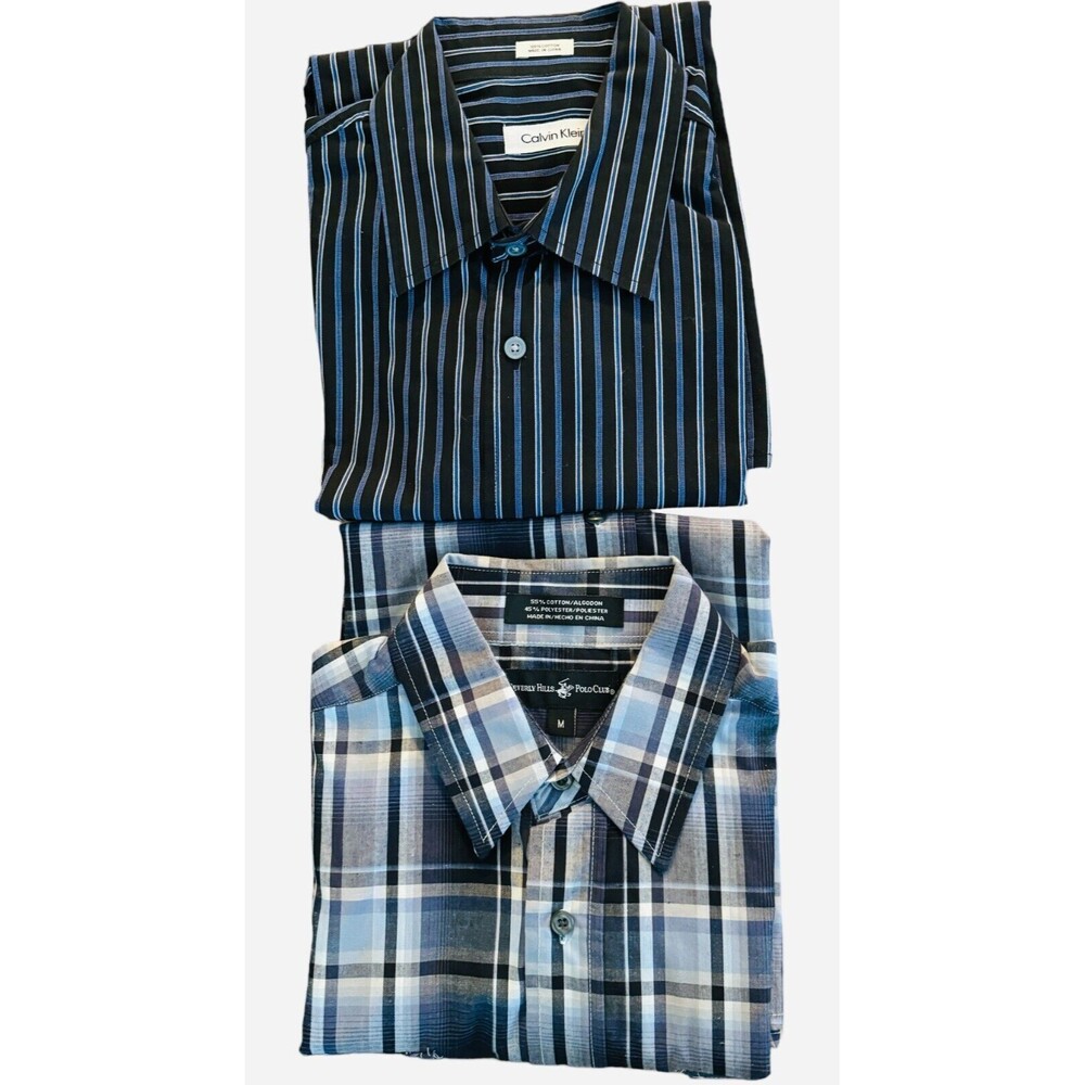 Beverly Hills Polo Club & Calvin Klein Men M Button Up Dress Shirts Lot of 2